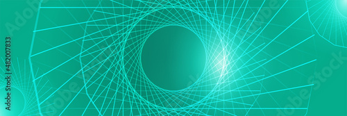 Digital spine style green wide banner design background. Abstract modern 3d banner design with green technology geometric background. Vector illustration