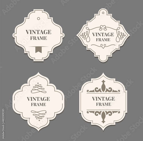 Old fashioned ornate labels stickers or vintage frame. Illustration of emblem decoration certificate, collection of victorian seal ornament vector