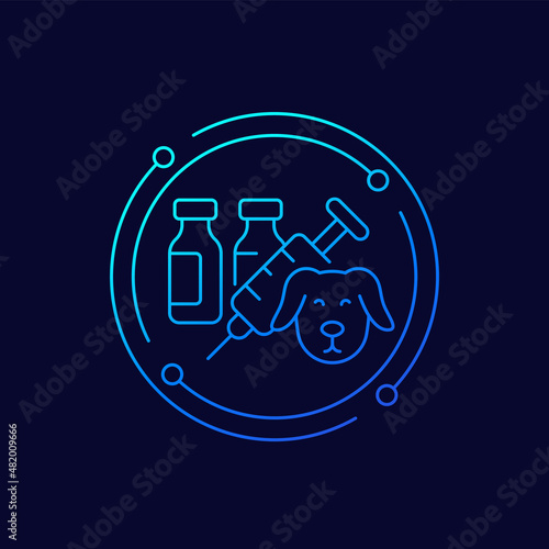 dog vaccination, vaccine line vector icon