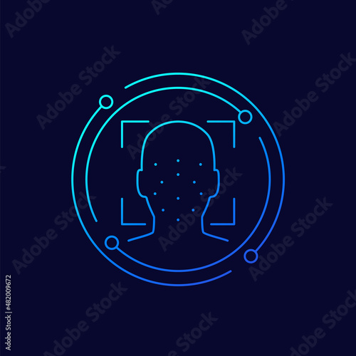 facial recognition line icon, biometric face scanning
