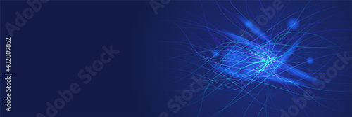 Networking neon style blue wide banner design background. Abstract banner design with dark blue geometric background. Vector illustration
