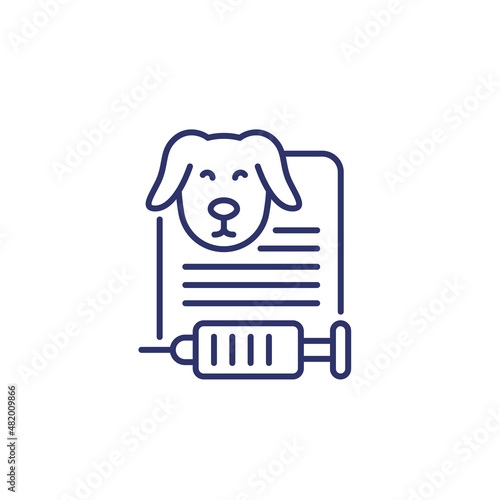 dog vaccination certificate line icon