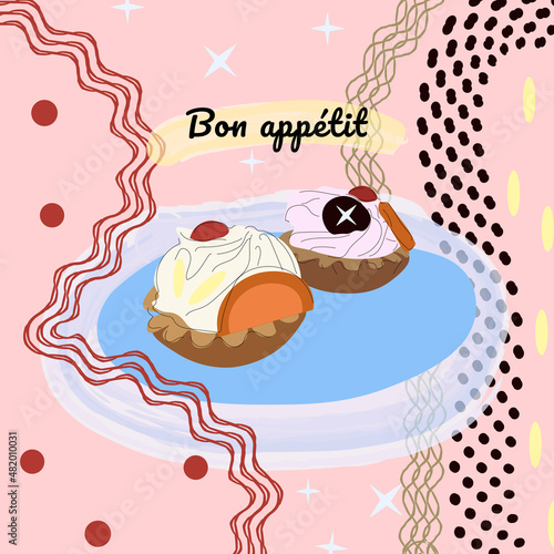 card with cake and text bon appetit