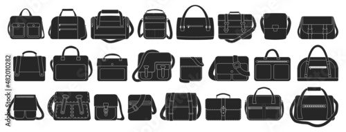 Men bag vector black set icon. Isolated black set icon leather satchel. Vector illustration men bag on white background.