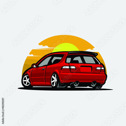 Japanese 90s JDM sport car illustration vector isolated in white background