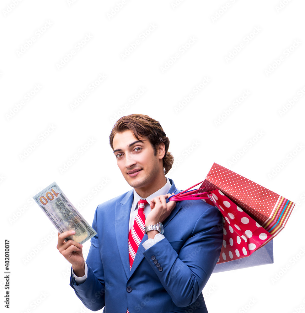 The elegant businessman with bags isolated on white The elegant businessman with bags isolated on white