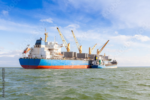 Bulk carrier cargo ships bunkered at sea
