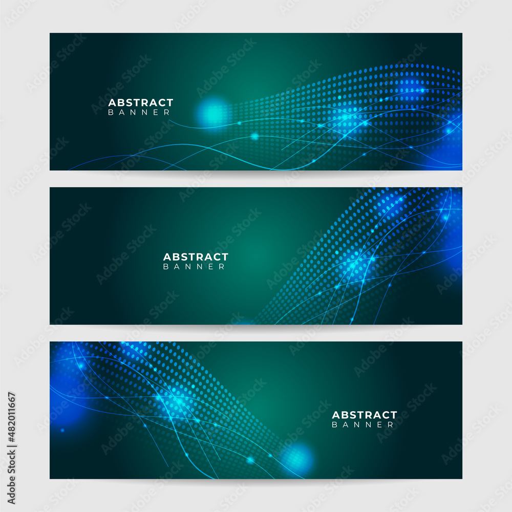 Networking neon style green wide banner design background