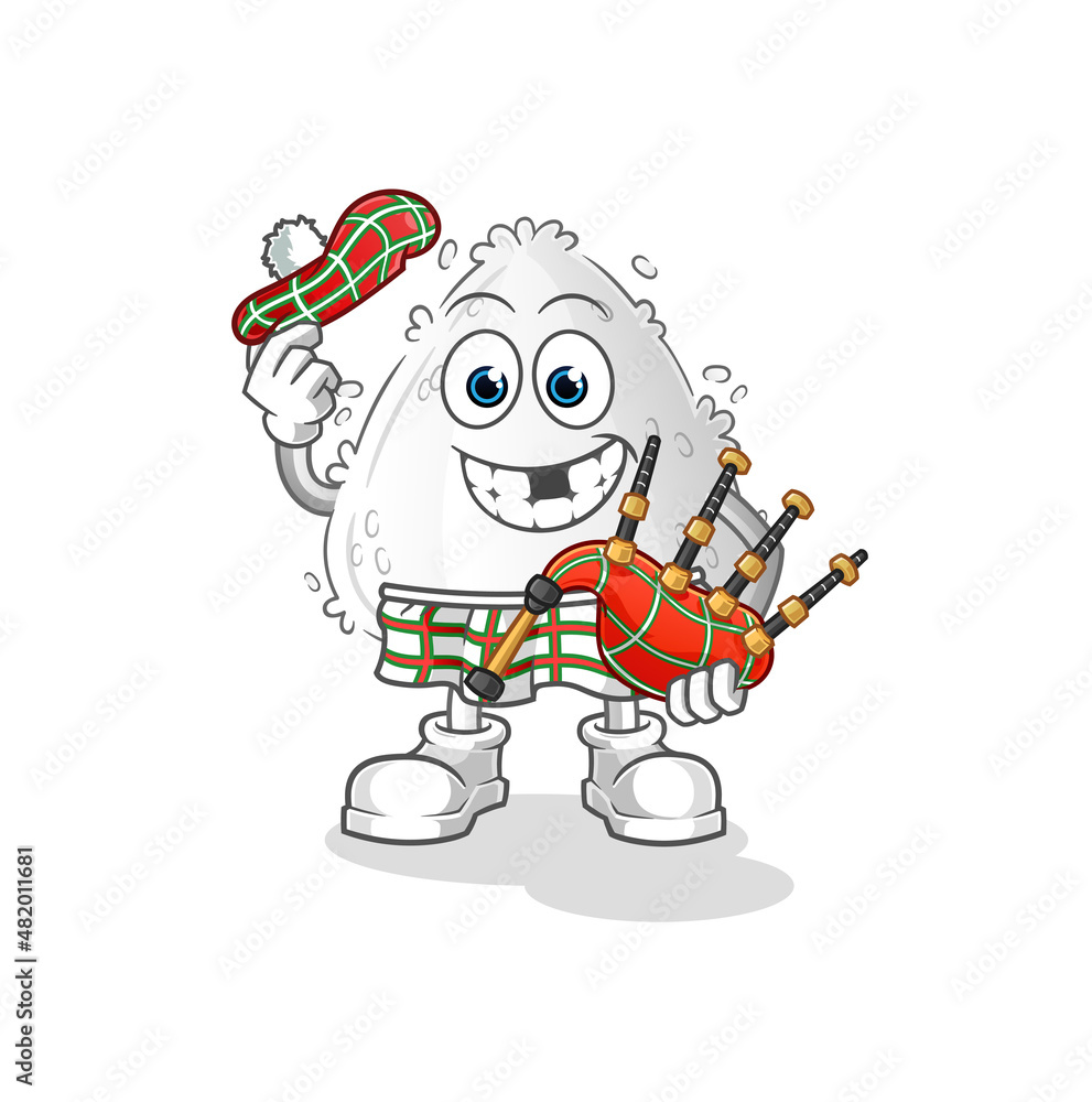 onigiri scottish with bagpipes vector. cartoon character