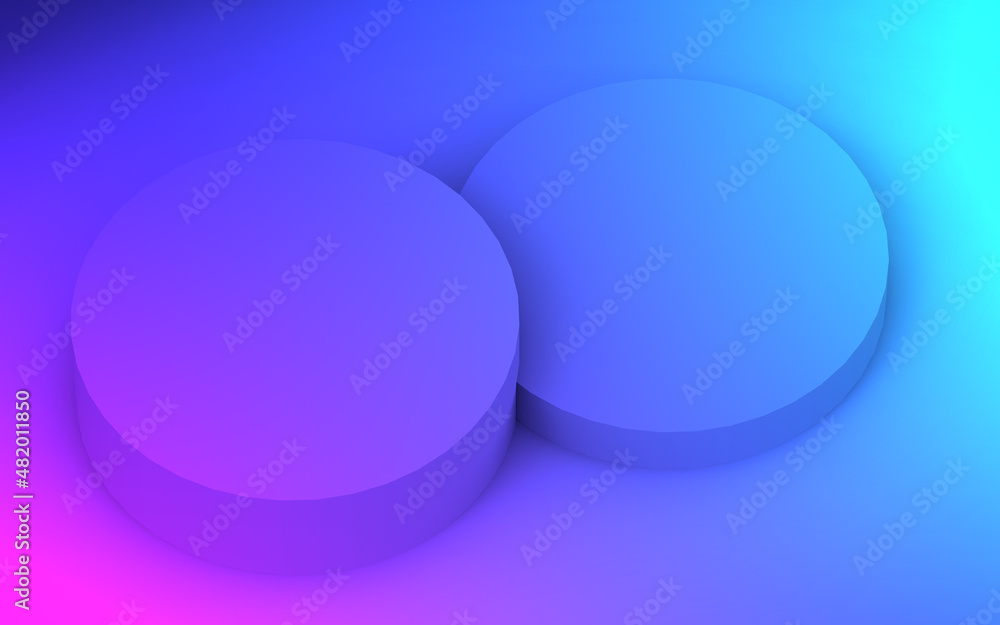 Obraz premium 3d purple blue neon light cylinder podium minimal studio gradient dark colors background. Abstract 3d geometric shape object illustration render. Display for nightclub party and technology product.
