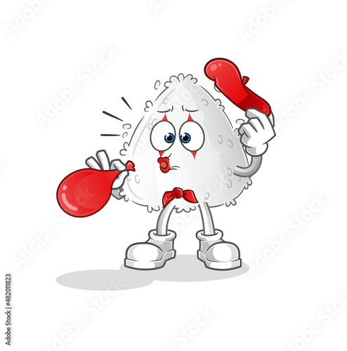 onigiri pantomime blowing balloon. cartoon mascot vector