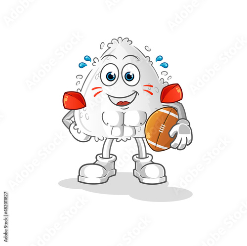 onigiri playing rugby character. cartoon mascot vector