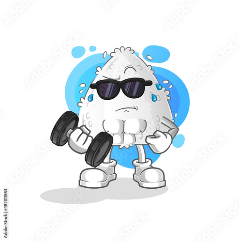 onigiri lifting dumbbell vector. cartoon character