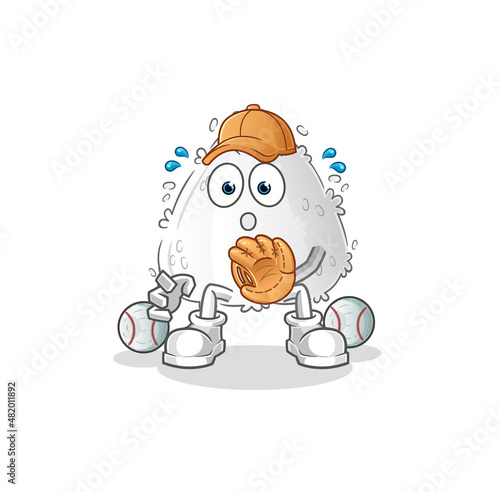 onigiri baseball Catcher cartoon. cartoon mascot vector