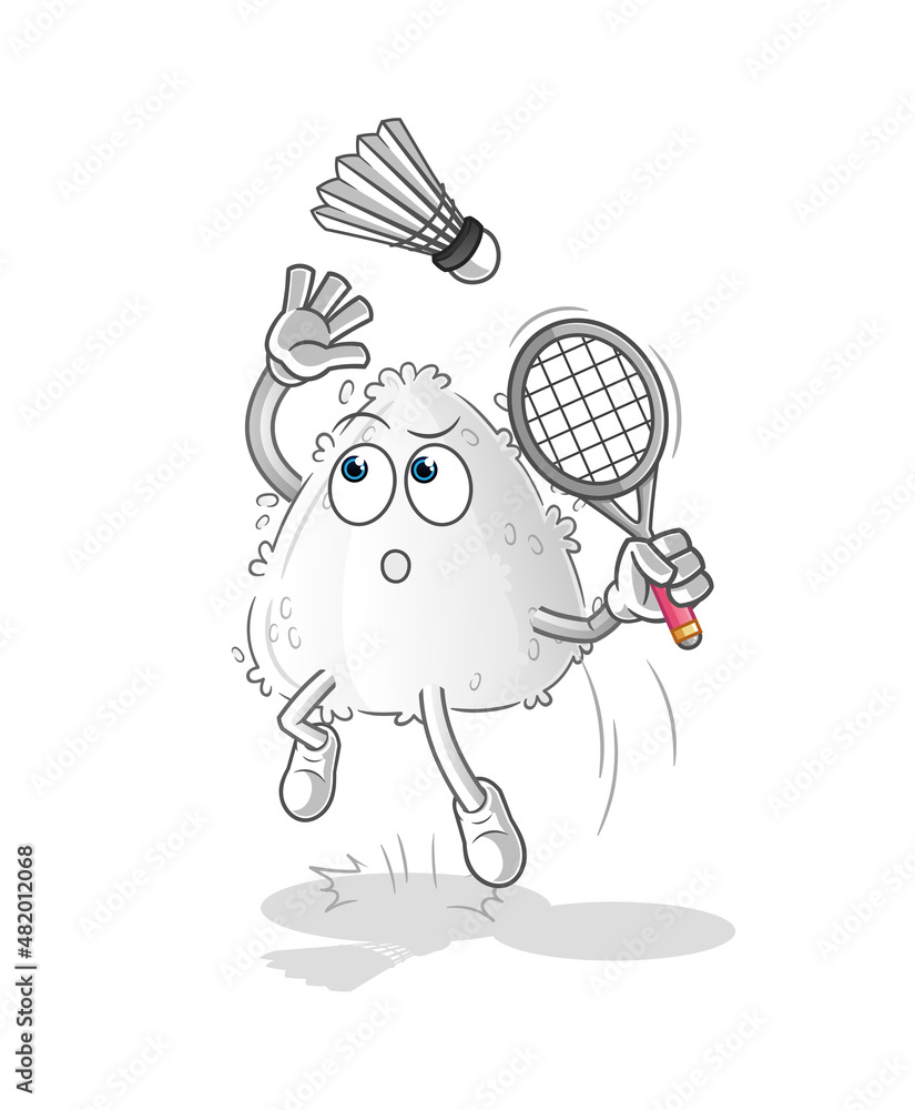 Obraz premium onigiri smash at badminton cartoon. cartoon mascot vector