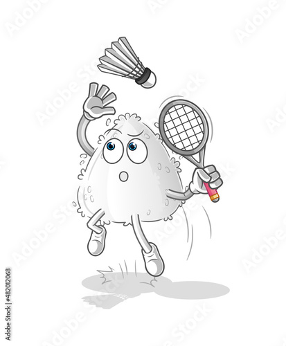 onigiri smash at badminton cartoon. cartoon mascot vector