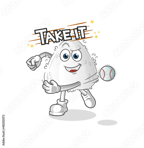 onigiri throwing baseball vector. cartoon character