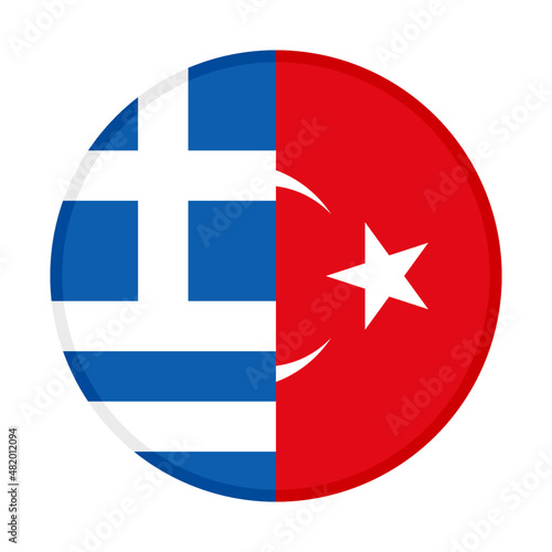round icon with greece and turkey flags. vector illustration isolated on white background