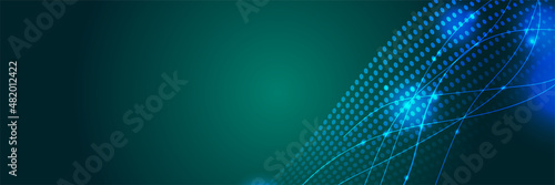 Billede på lærred Networking neon style green wide banner design background