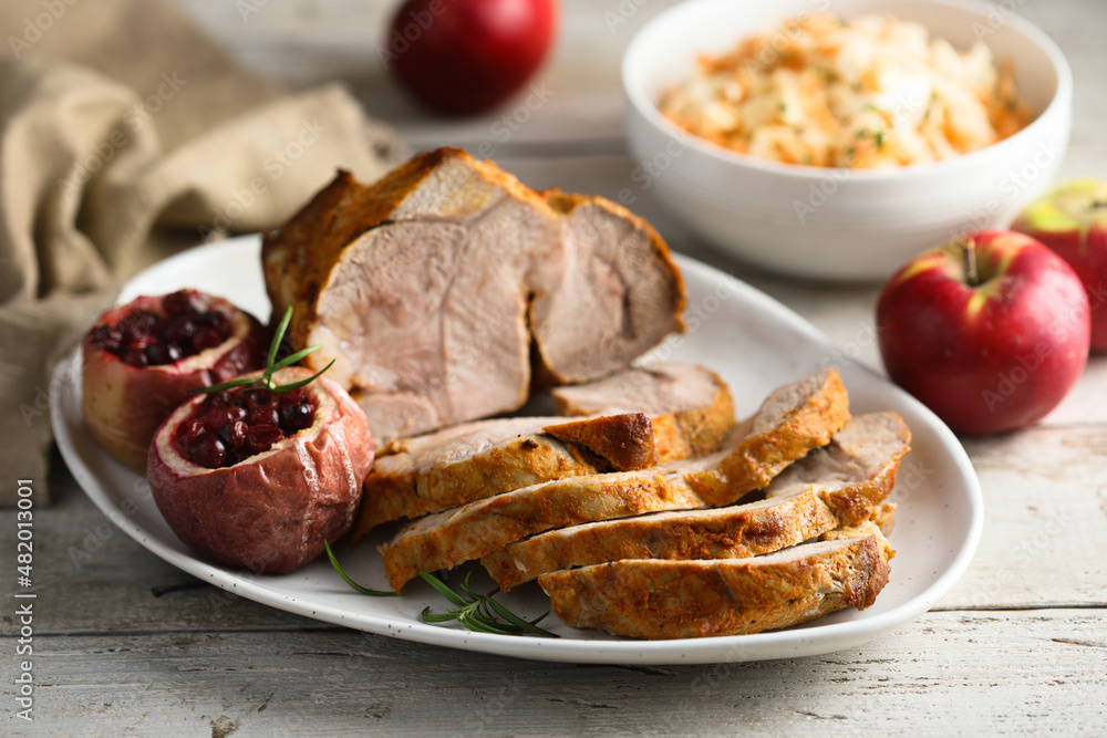Homemade roasted pork with apples and cranberry Homemade roasted pork with apples and cranberry