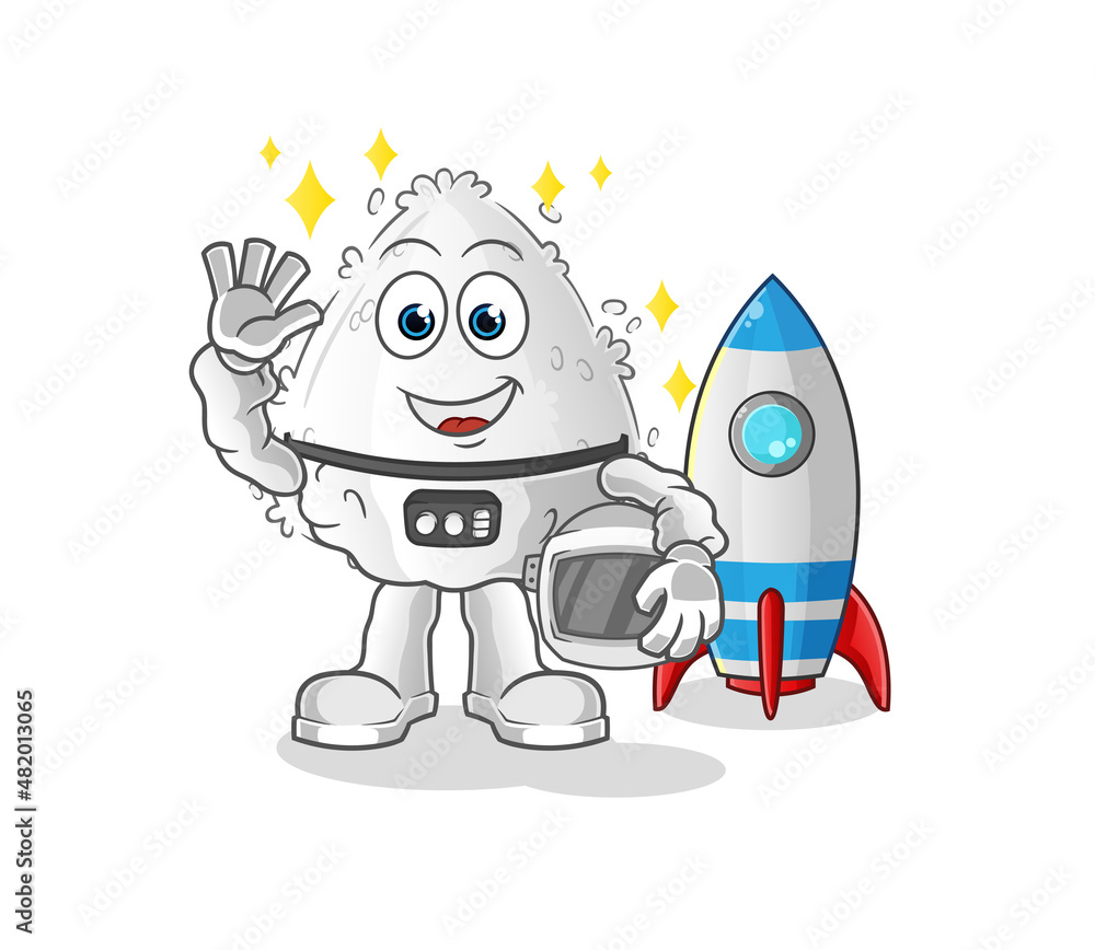 onigiri astronaut waving character. cartoon mascot vector