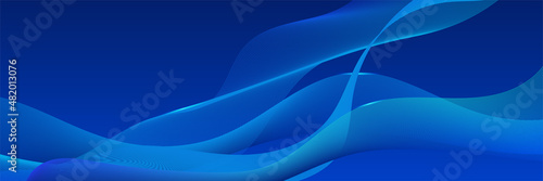 Wave networking neon style blue wide banner design background