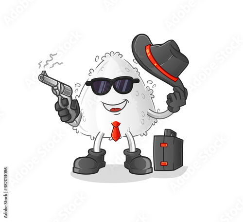 onigiri mafia with gun character. cartoon mascot vector