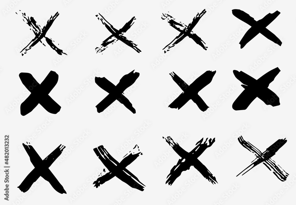 Vector set X black mark. Cross sign graphic symbol. Grunge X mark Vector set X black mark. Cross sign graphic symbol. Grunge X mark