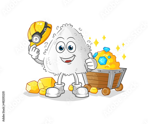 onigiri miner with gold character. cartoon mascot vector