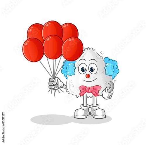 onigiri clown with balloons vector. cartoon character