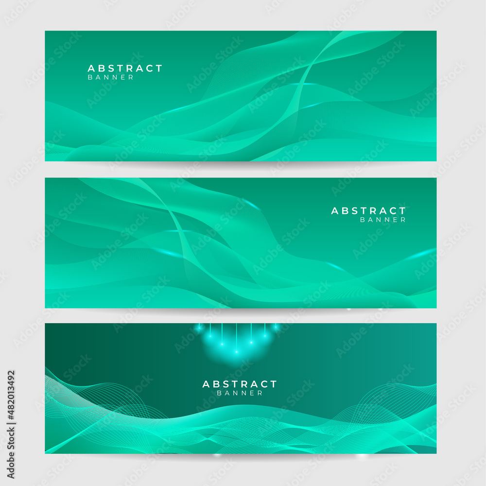 Wave networking neon style green wide banner design background Stock ...