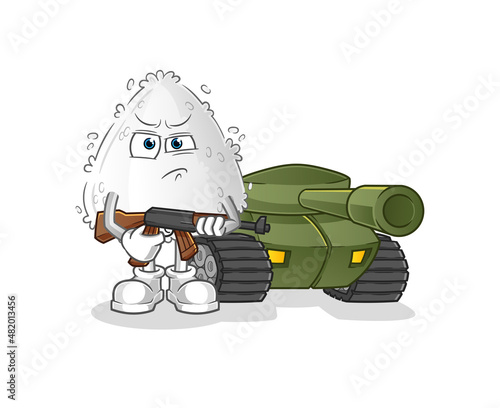 onigiri soldier with tank character. cartoon mascot vector