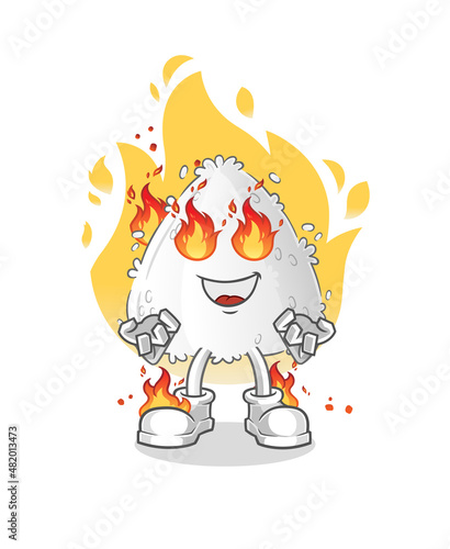 onigiri on fire mascot. cartoon vector