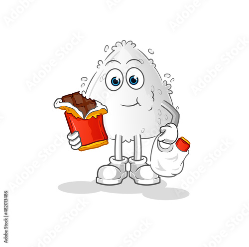 onigiri eat chocolate mascot. cartoon vector