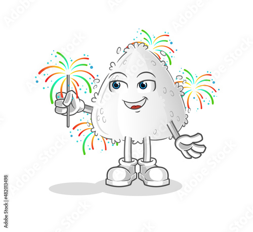 onigiri with fireworks mascot. cartoon vector