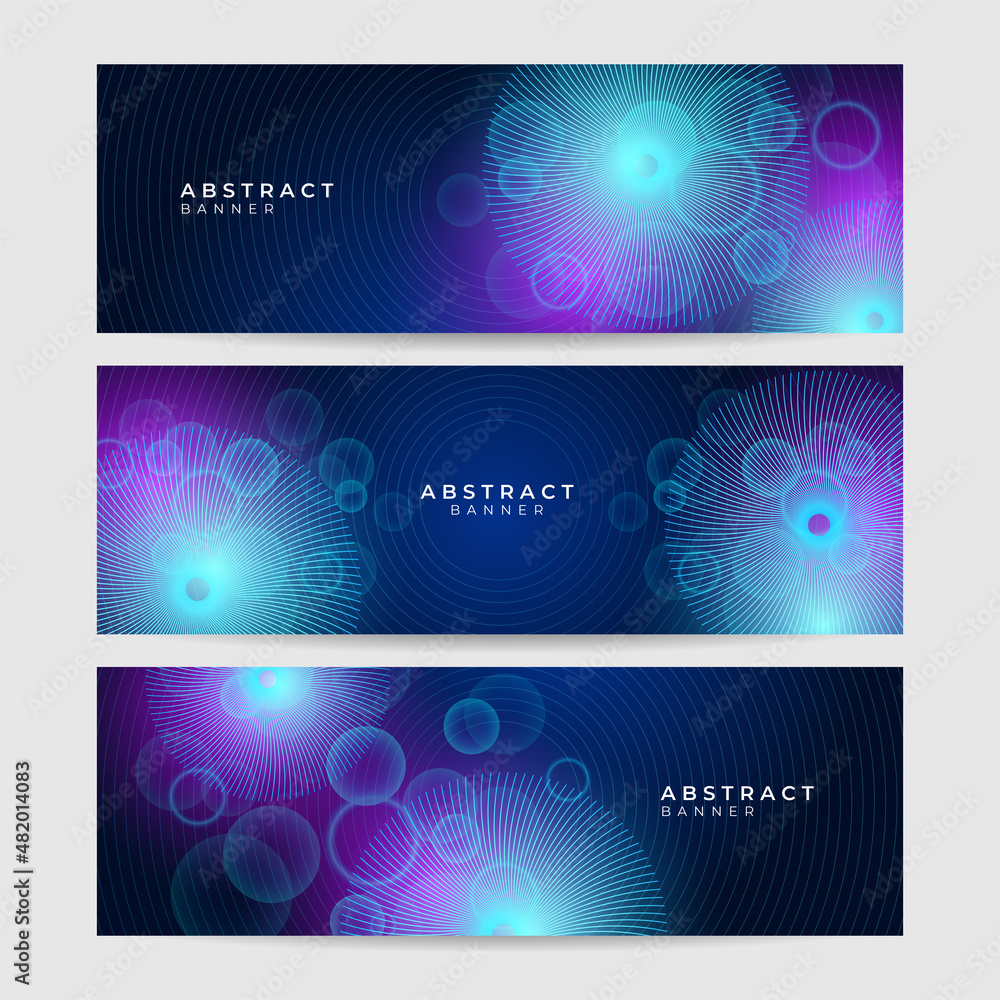 Abstract neon style blue wide banner design background