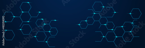 Technology global blue wide banner design background. Abstract 3d banner design with dark blue technology geometric background. Vector illustration