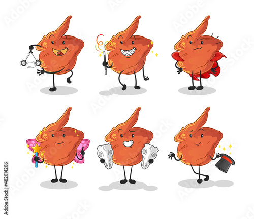 chicken wing magic group character. cartoon mascot vector
