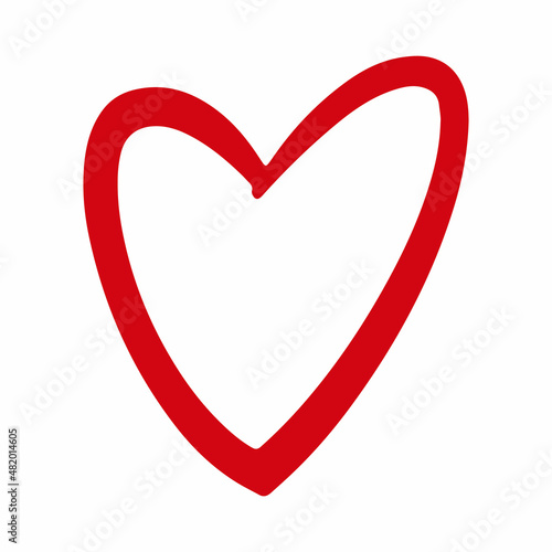Vector hand drawn Valentine's red heart isolated on white background. Decorative doodle love heart shape sketch style. Scribble ink heart icon for wedding design, wrapping, ornate and greeting cards