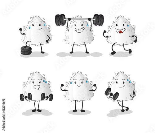 onigiri exercise set character. cartoon mascot vector