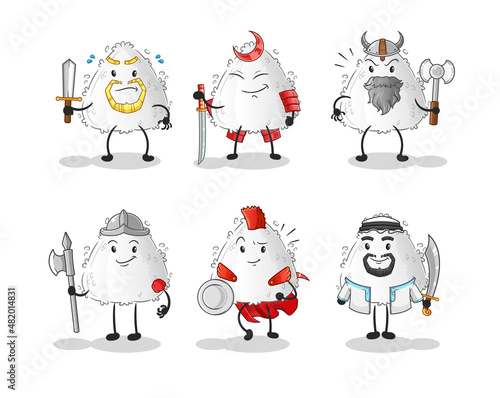 onigiri warrior group character. cartoon mascot vector