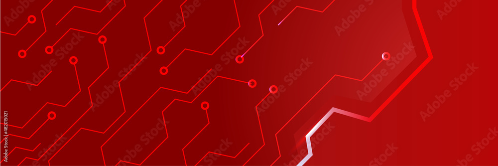 Technology global red wide banner design background. Abstract 3d banner ...
