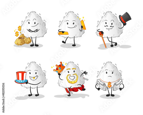 onigiri rich character. cartoon mascot vector