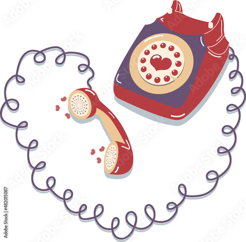 Valentine's Day flat retro red telephone
