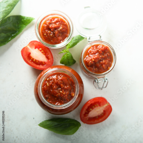 Traditional homemade tomato sauce with basil