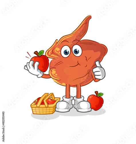 chicken wing eating an apple illustration. character vector