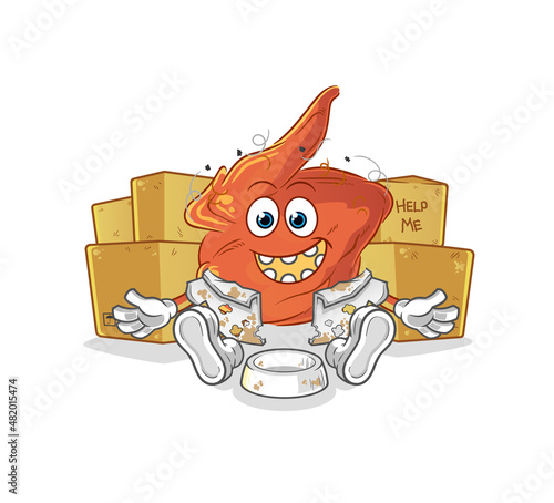 chicken wing homeless character. cartoon mascot vector