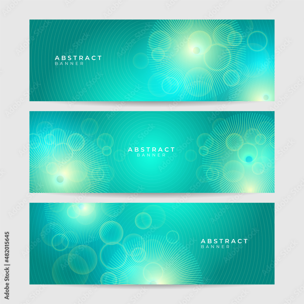 Abstract neon style green wide banner design background