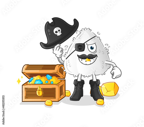 onigiri pirate with treasure mascot. cartoon vector