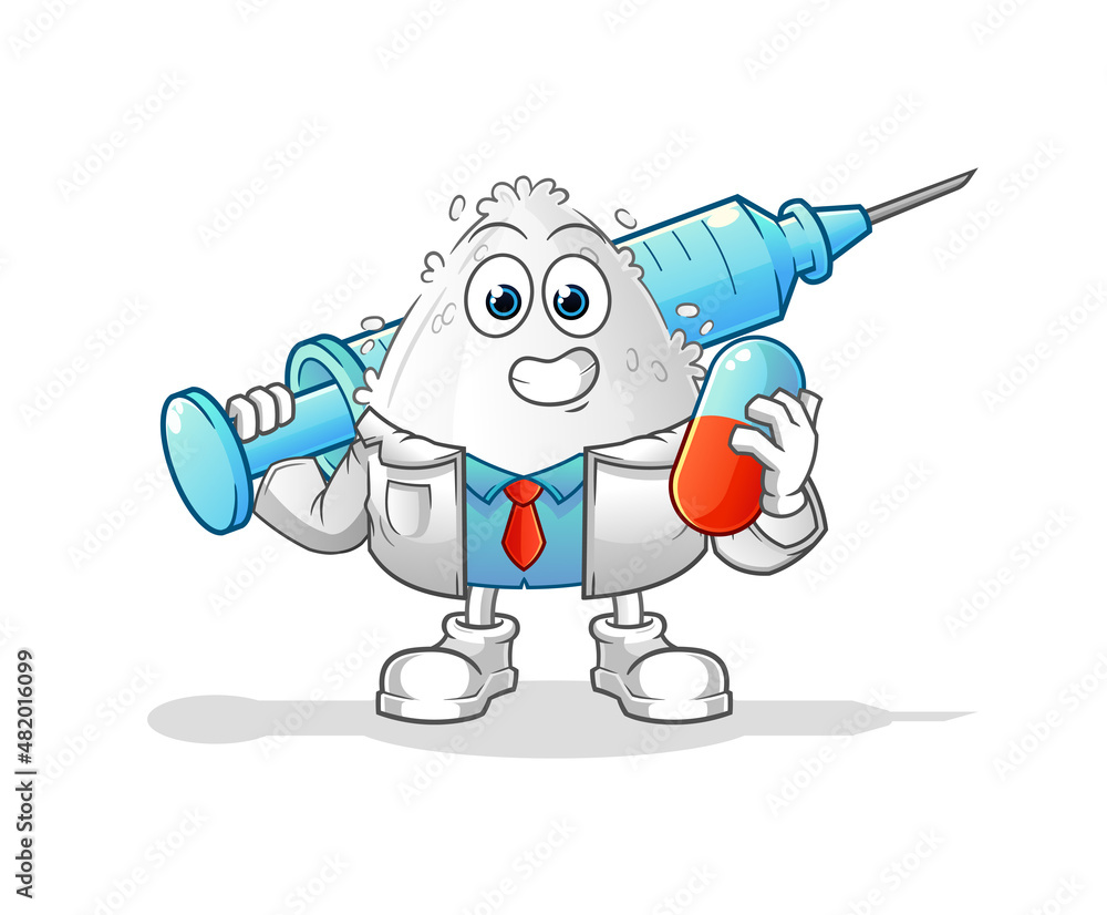 onigiri doctor holding medichine and injection onigiri doctor holding medichine and injection